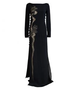 Emilio Pucci Black Silk Beaded Long Sleeve Maxi Dress S For Women
