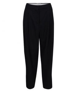 Emilio Pucci Black Wool Pleated High Waist Loose Fit Trousers L For Women