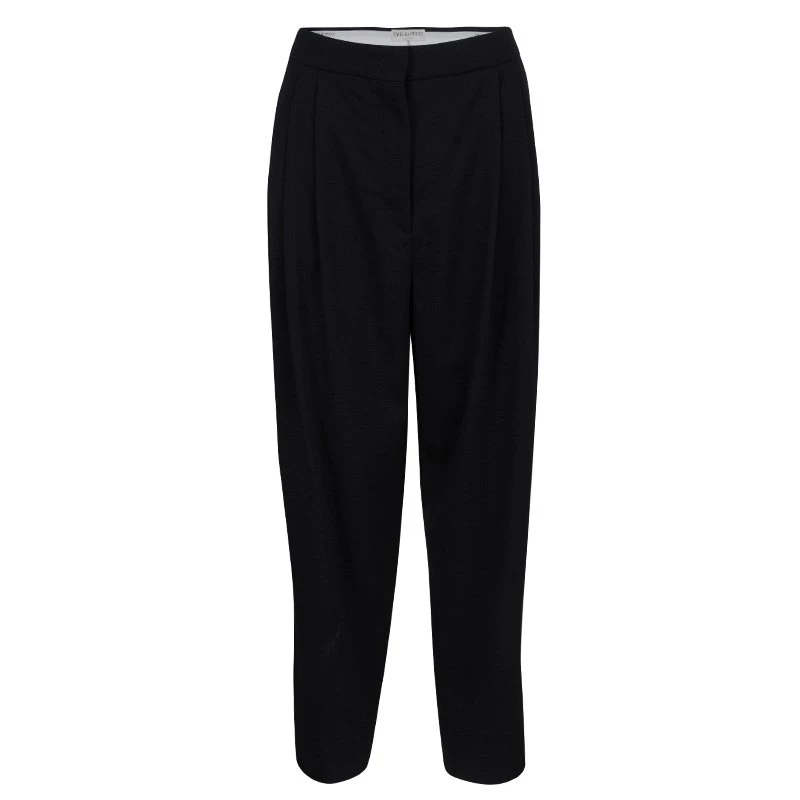 Emilio Pucci Black Wool Pleated High Waist Loose Fit Trousers L For Women