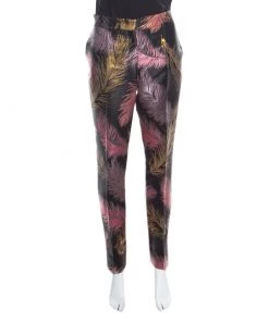 Emilio Pucci Black Feather Patterned Jacquard Pants M For Women