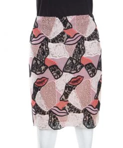 Emilio Pucci Multicolor Lips Macrame Patchwork Silk Lined Pencil Skirt S For Women