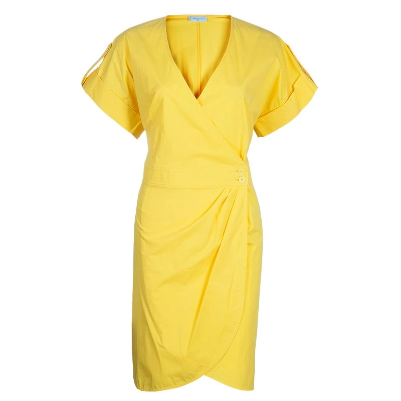 Emilio Pucci Yellow Cotton Wrap Dress L For Women