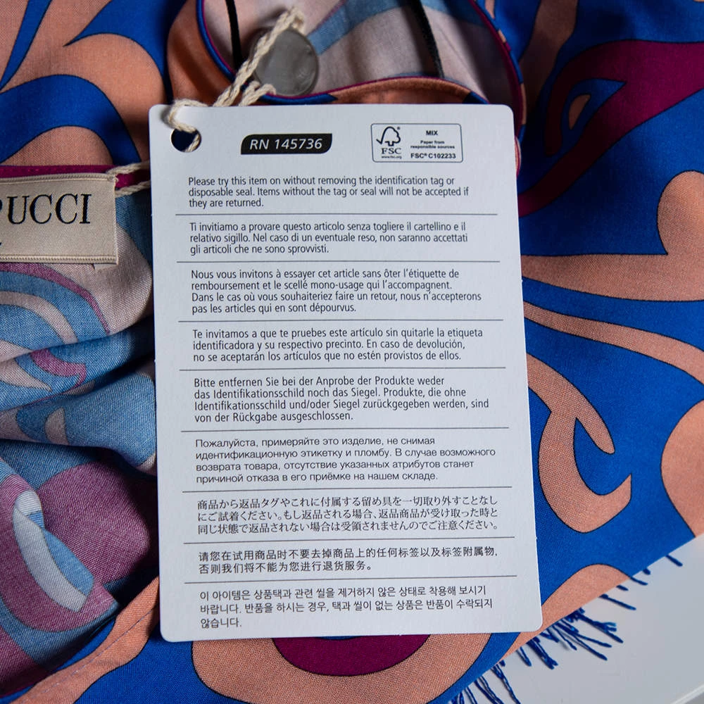 Emilio Pucci Multicolor Printed Rayon Tassel Detail Asymmetric Neck Maxi Dress S For Women - Image 8