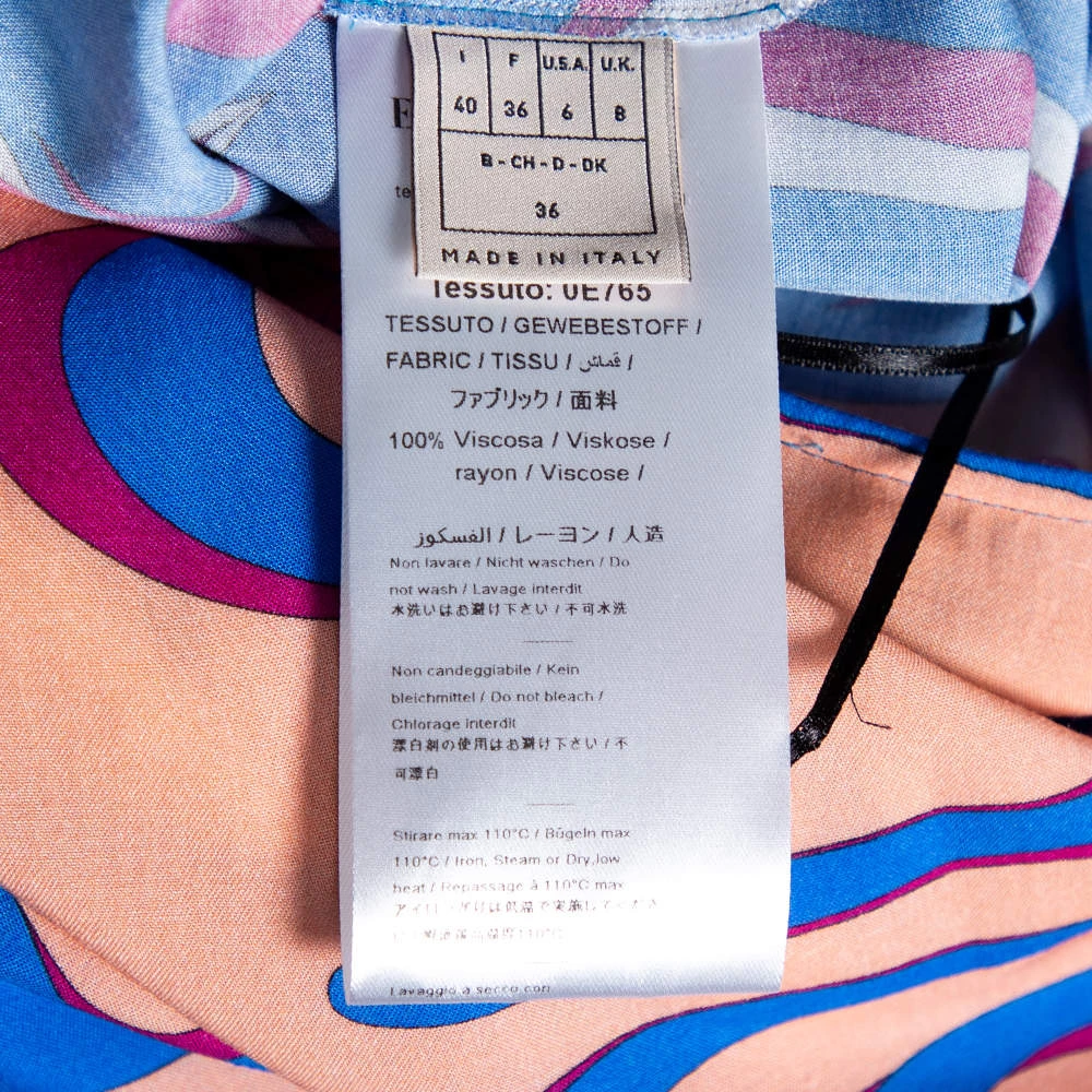 Emilio Pucci Multicolor Printed Rayon Tassel Detail Asymmetric Neck Maxi Dress S For Women - Image 7