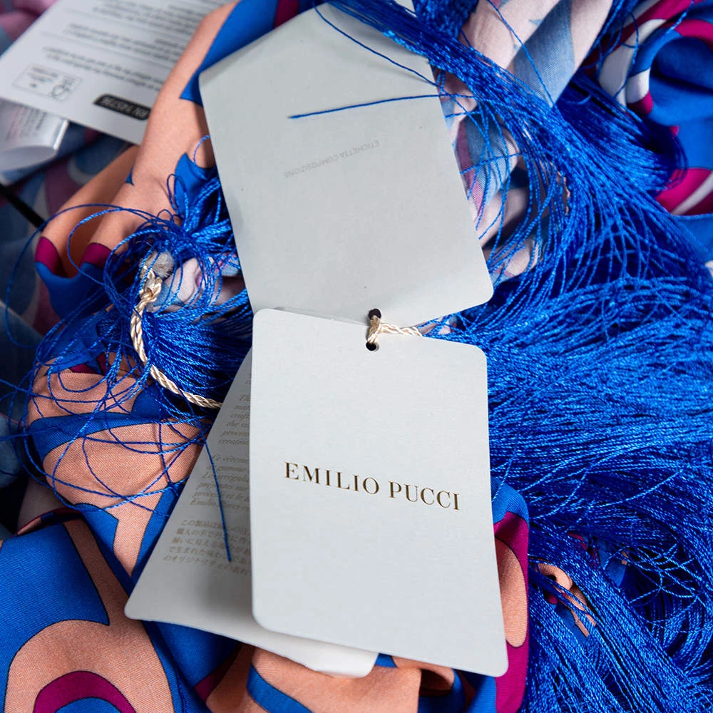 Emilio Pucci Multicolor Printed Rayon Tassel Detail Asymmetric Neck Maxi Dress S For Women - Image 9