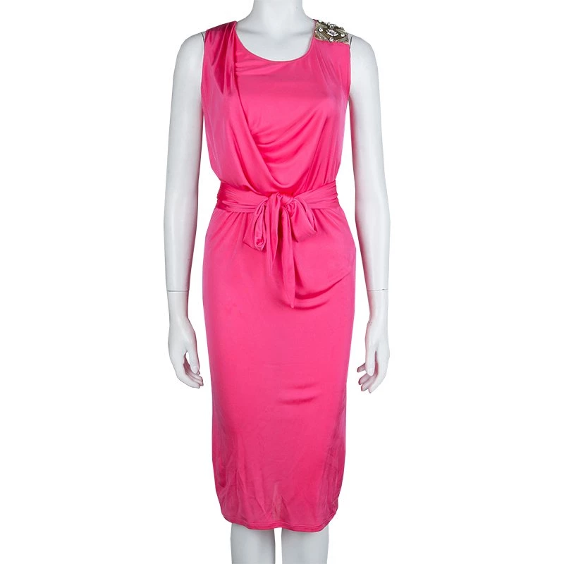 Emilio Pucci Pink Embellished Shoulder Detail Sleeveless Belted Midi Dress S For Women - Image 2