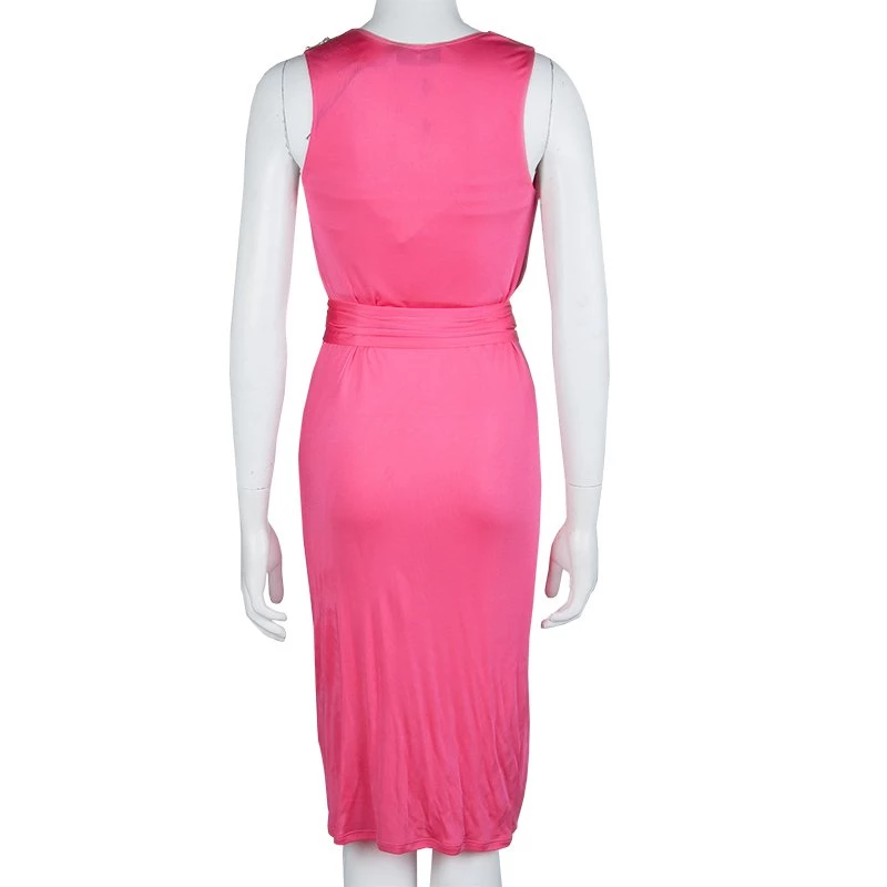Emilio Pucci Pink Embellished Shoulder Detail Sleeveless Belted Midi Dress S For Women - Image 3
