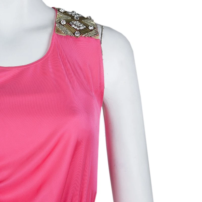 Emilio Pucci Pink Embellished Shoulder Detail Sleeveless Belted Midi Dress S For Women - Image 4