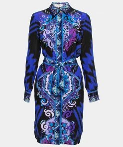 Emilio Pucci Blue Printed Silk Shirt Dress S For Women