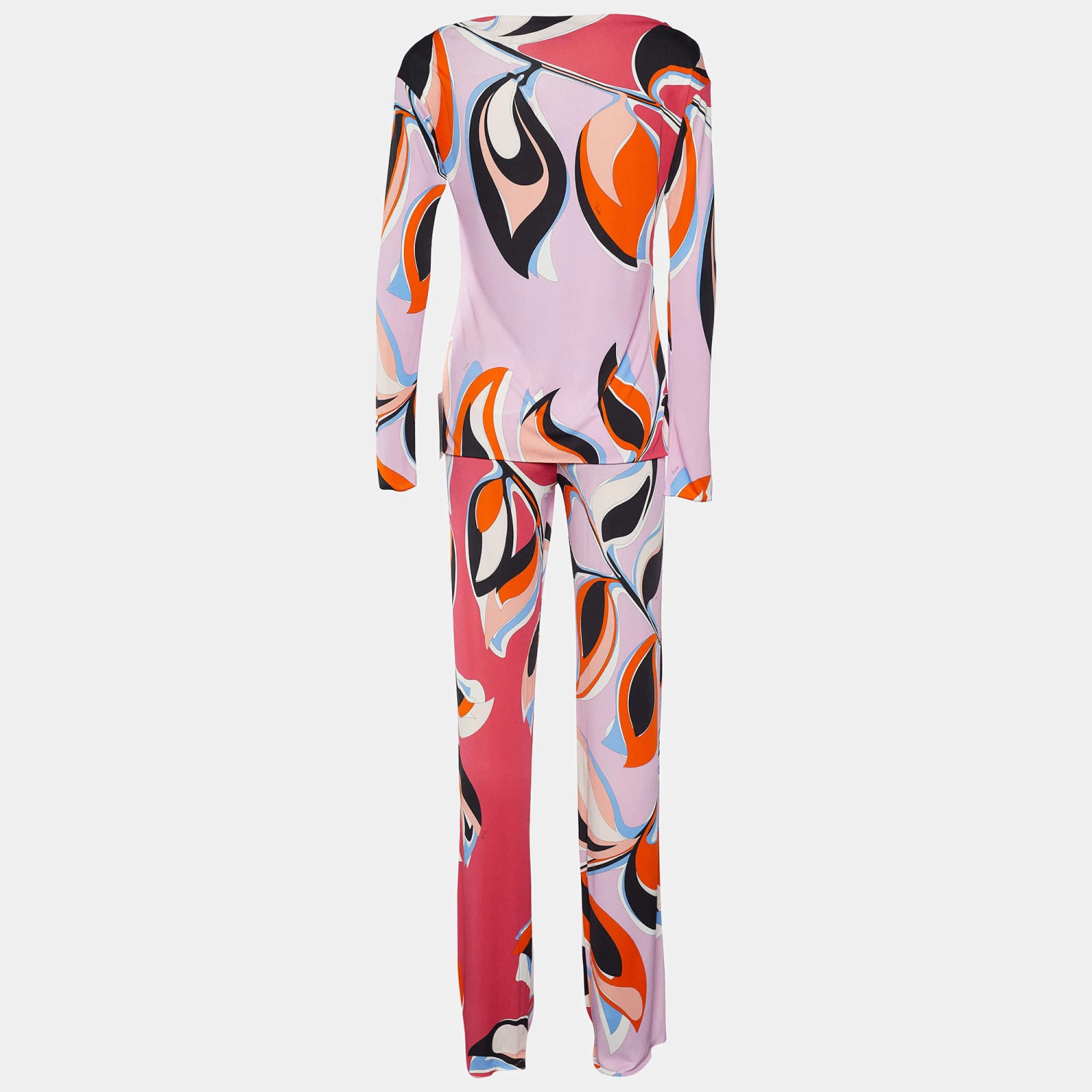 Emilio Pucci Pink Heliconia Print Silk Blouse & Trousers Set M For Women - Image 2