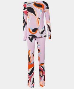 Emilio Pucci Pink Heliconia Print Silk Blouse & Trousers Set M For Women