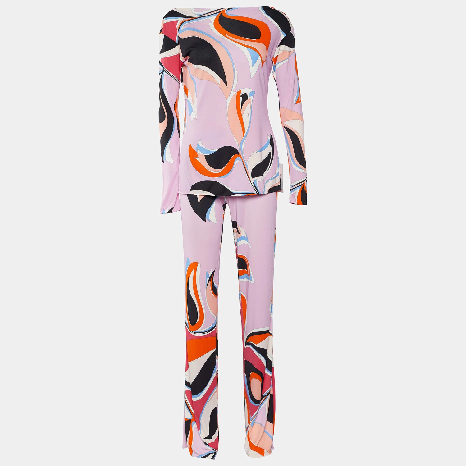 Emilio Pucci Pink Heliconia Print Silk Blouse & Trousers Set M For Women