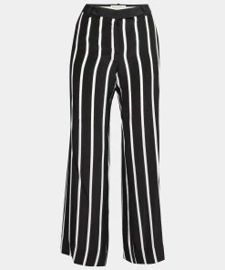 Emilio Pucci Black Striped Silk Wide Leg Trousers M For Women
