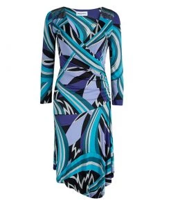 Emilio Pucci Blue Printed Jersey Embellished Dress M For Women