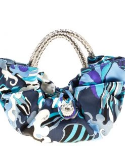 Emilio Pucci Blue Abstract Print Satin Evening Bag For Women