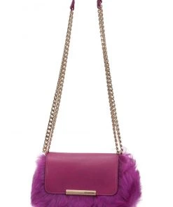Emilio Pucci Fuchsia Fur And Leather Mini Newton Chain Shoulder Bag For Women