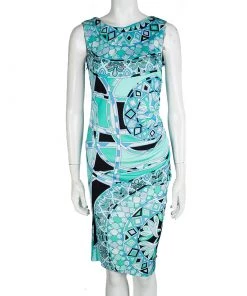 Emilio Pucci Multicolor Printed Sleeveless Draped Dress M For Women