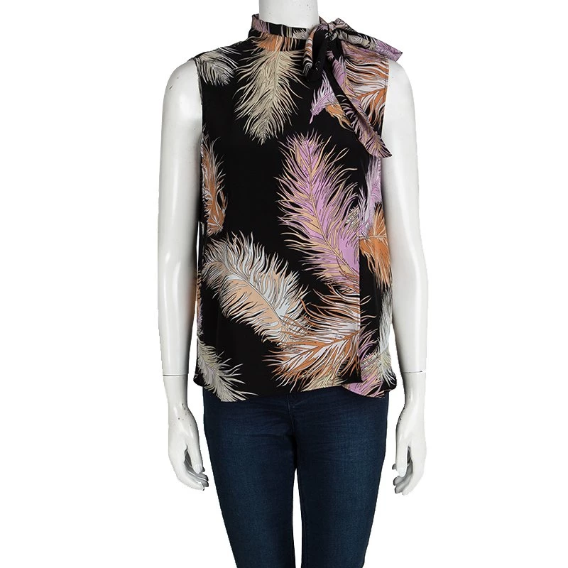 Emilio Pucci Black Feather Printed Silk Blouse M For Women - Image 2