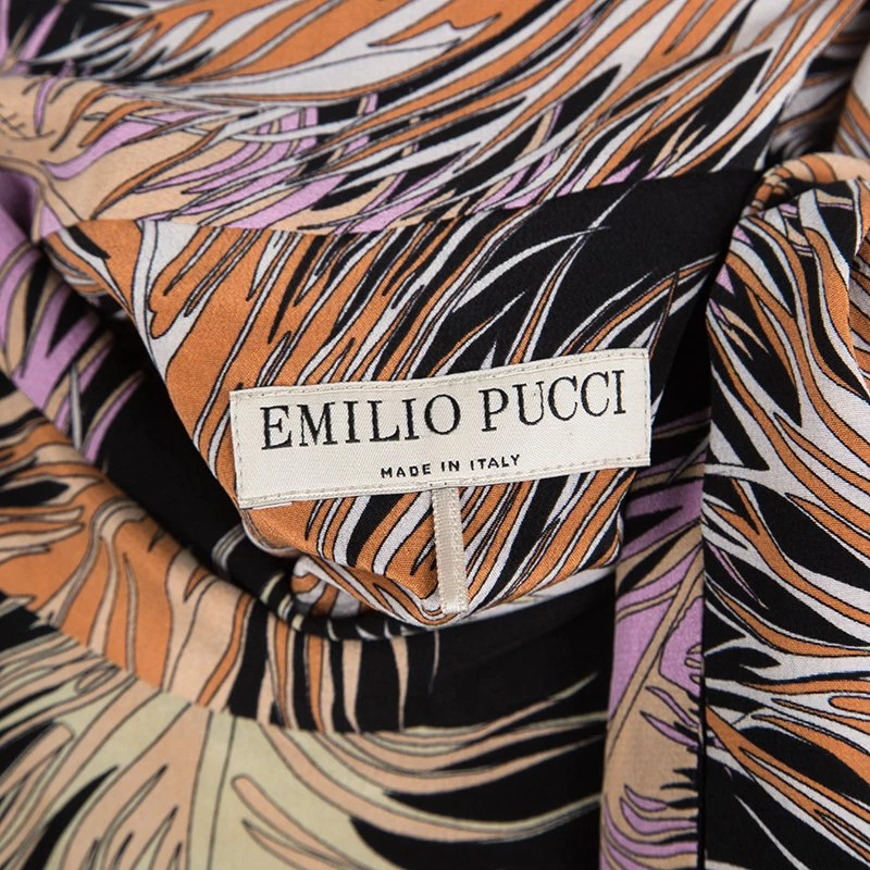 Emilio Pucci Black Feather Printed Silk Blouse M For Women - Image 5
