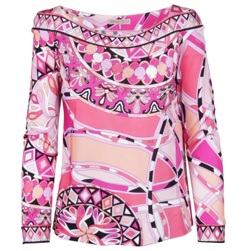 Emilio Pucci Pink Printed Knit Long Sleeve Top M For Women