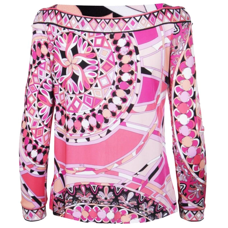 Emilio Pucci Pink Printed Knit Long Sleeve Top M For Women - Image 2