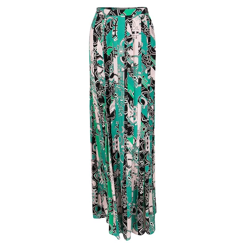 Emilio Pucci Multicolor Printed Pleat Detail Maxi Skirt M For Women
