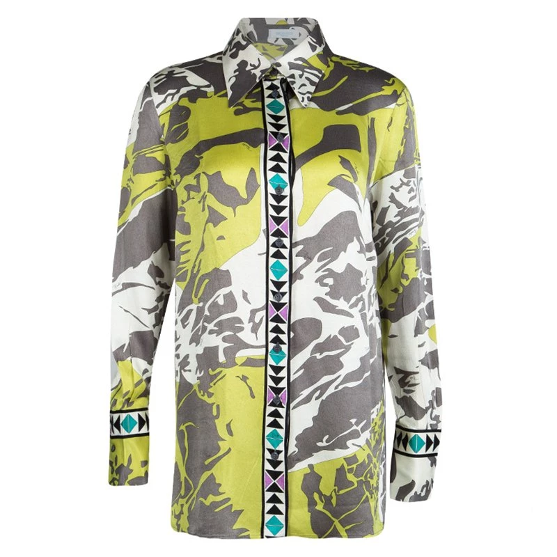 Emilio Pucci Multicolor Printed Silk Long Sleeve Button Front Shirt L For Women