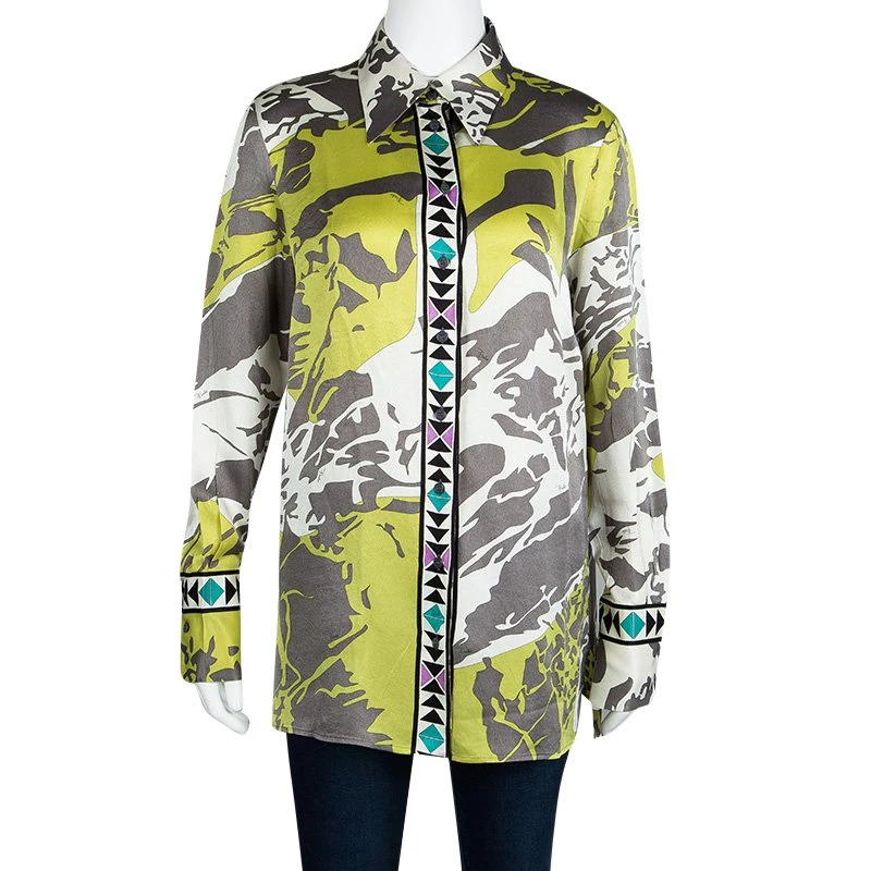 Emilio Pucci Multicolor Printed Silk Long Sleeve Button Front Shirt L For Women - Image 2