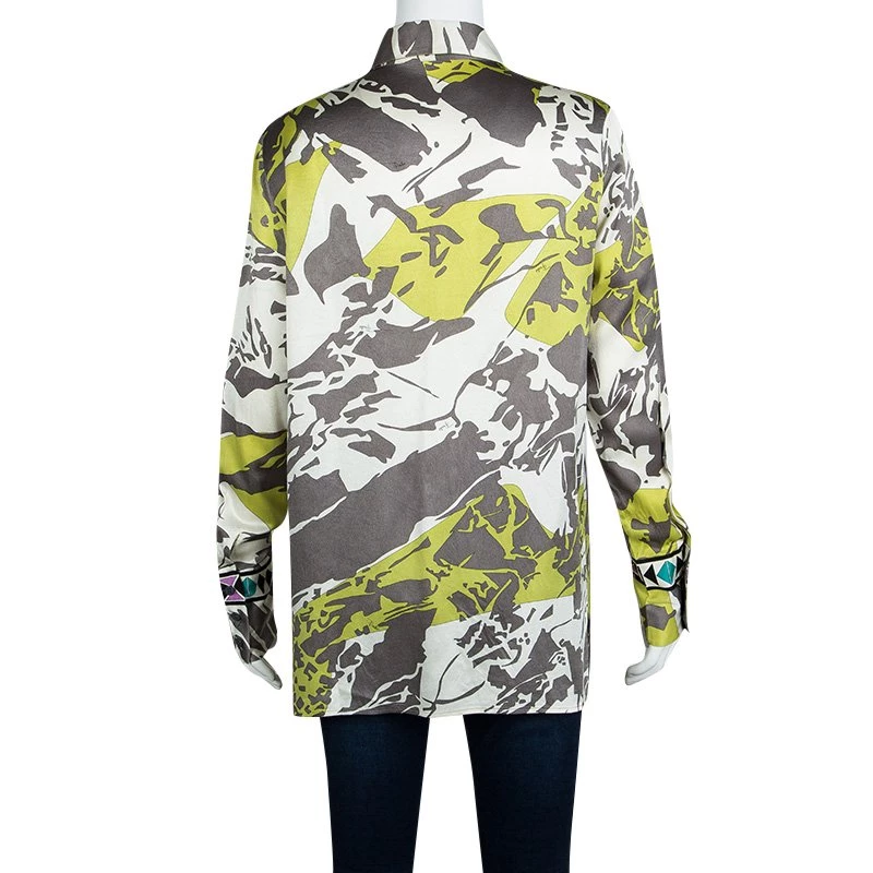 Emilio Pucci Multicolor Printed Silk Long Sleeve Button Front Shirt L For Women - Image 3