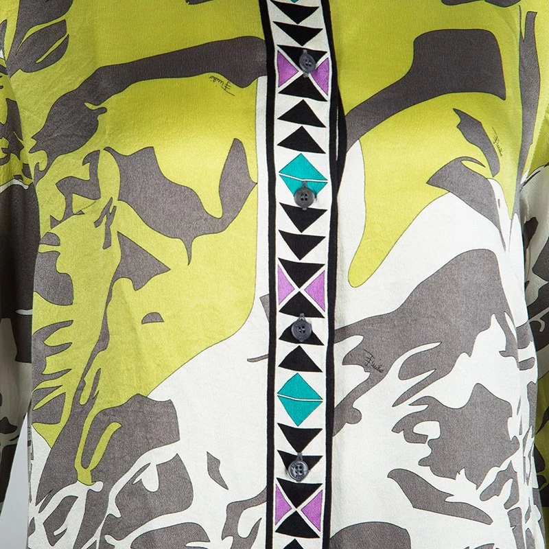 Emilio Pucci Multicolor Printed Silk Long Sleeve Button Front Shirt L For Women - Image 4