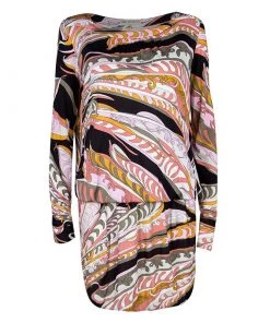Emilio Pucci Multicolor Printed Drop Waist Detail Long Sleeve Dress M For Women