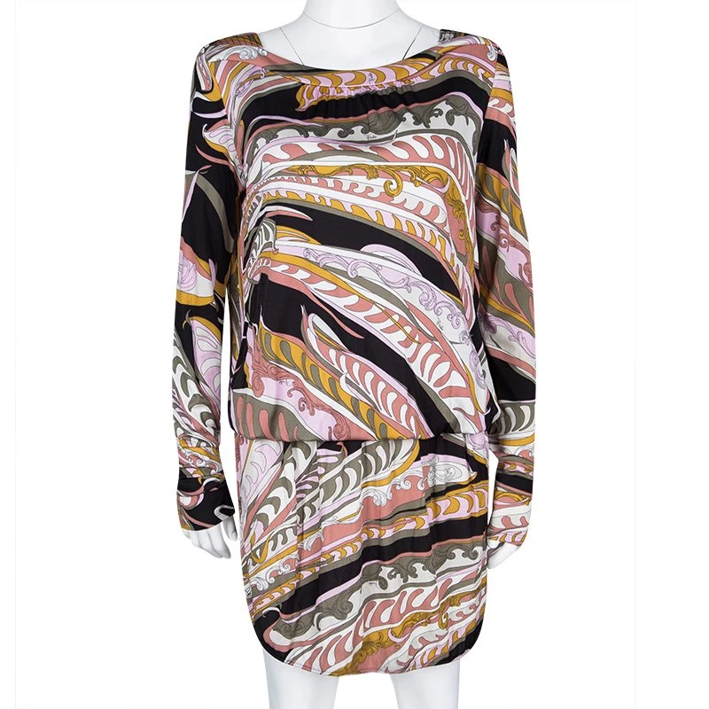 Emilio Pucci Multicolor Printed Drop Waist Detail Long Sleeve Dress M For Women - Image 2