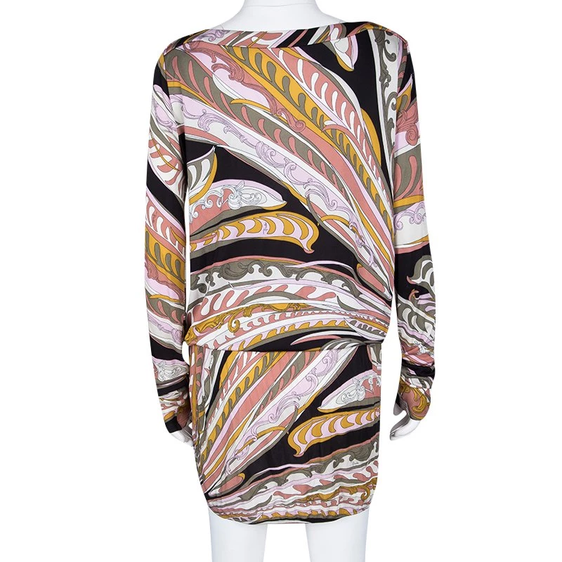 Emilio Pucci Multicolor Printed Drop Waist Detail Long Sleeve Dress M For Women - Image 3