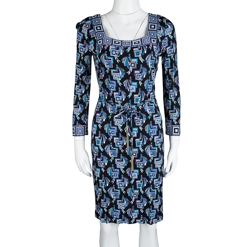 Emilio Pucci Multicolor Printed Belted Long Sleeve Dress M For Women - Image 2