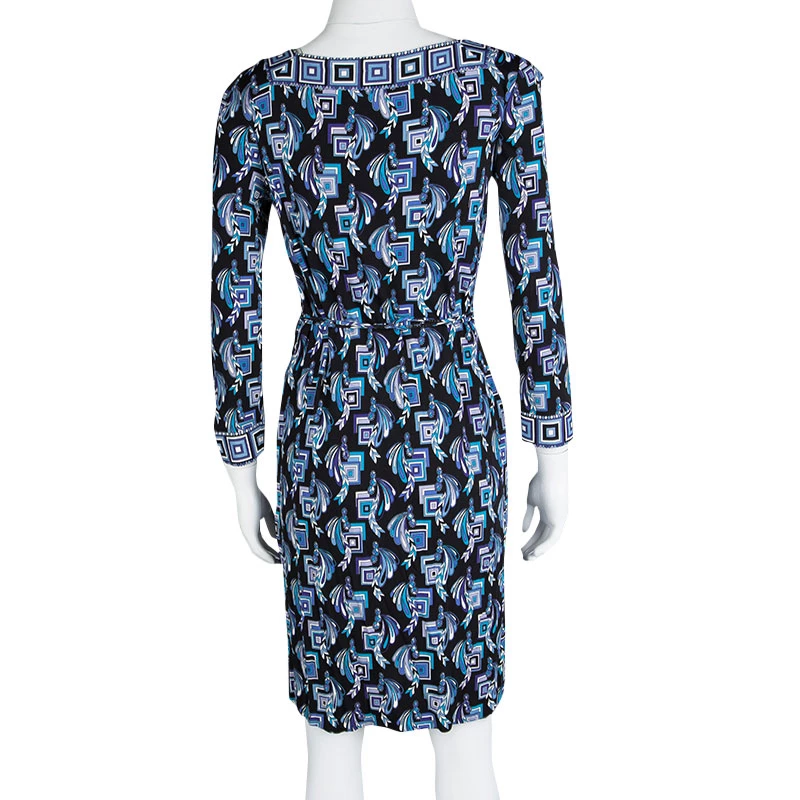 Emilio Pucci Multicolor Printed Belted Long Sleeve Dress M For Women - Image 3