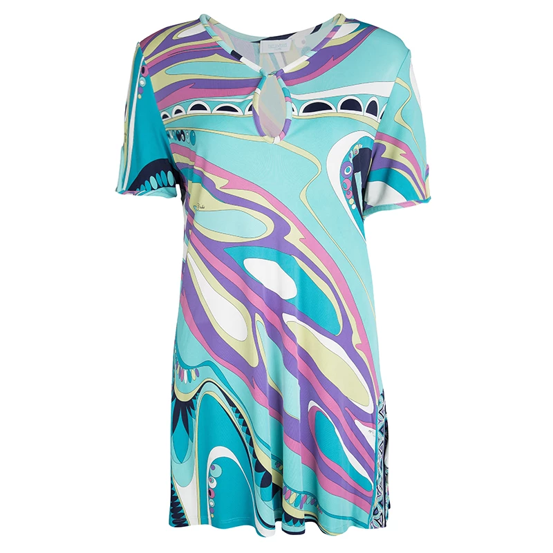 Emilio Pucci Multicolor Printed Knit Short Sleeve Tunic L For Women