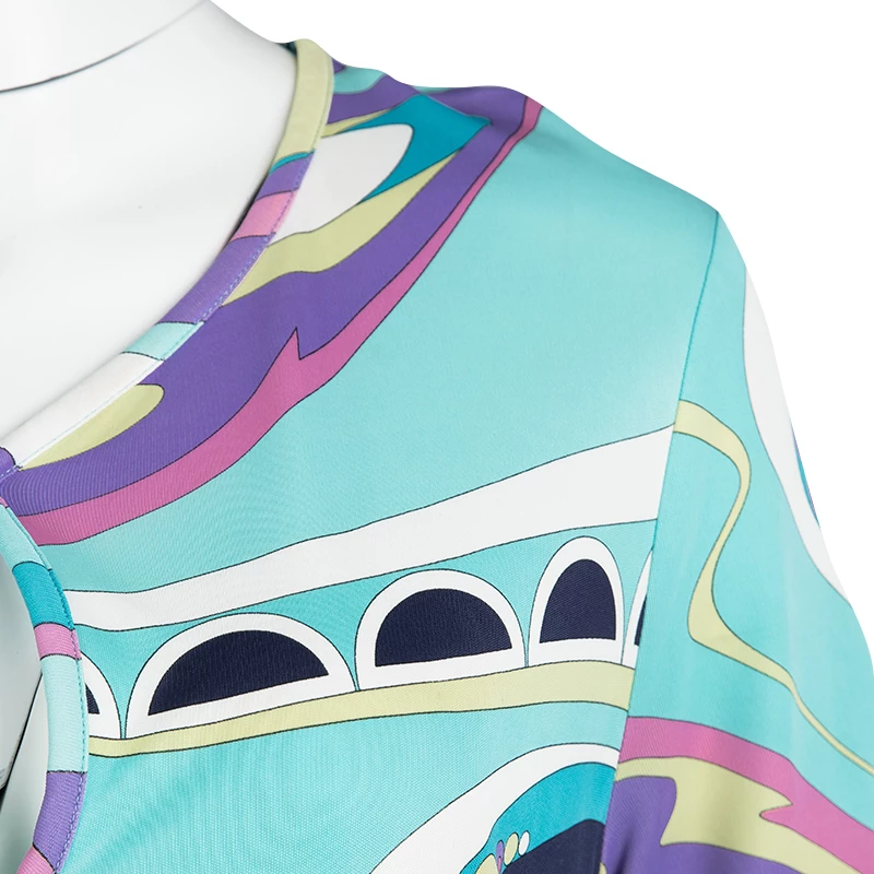 Emilio Pucci Multicolor Printed Knit Short Sleeve Tunic L For Women - Image 4