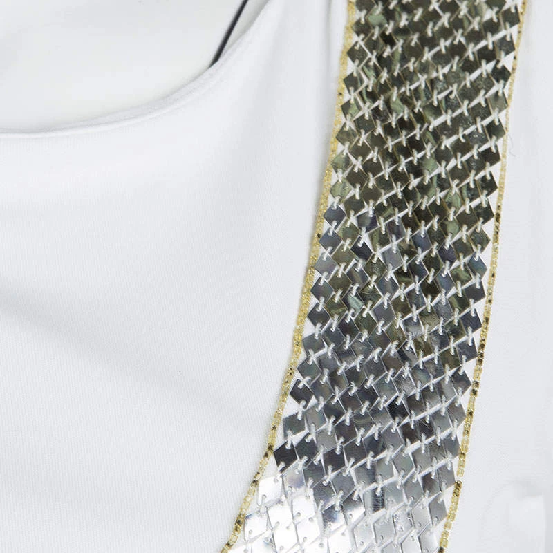 Emilio Pucci White Sequin Embellished Ruched Sleeveless Dress S For Women - Image 4