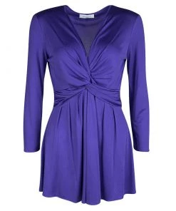 Emilio Pucci Blue Silk Jersey Twist Knot Front Long Sleeve Tunic M For Women