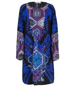 Emilio Pucci Multicolor Printed Silk Long Sleeve Dress L For Women