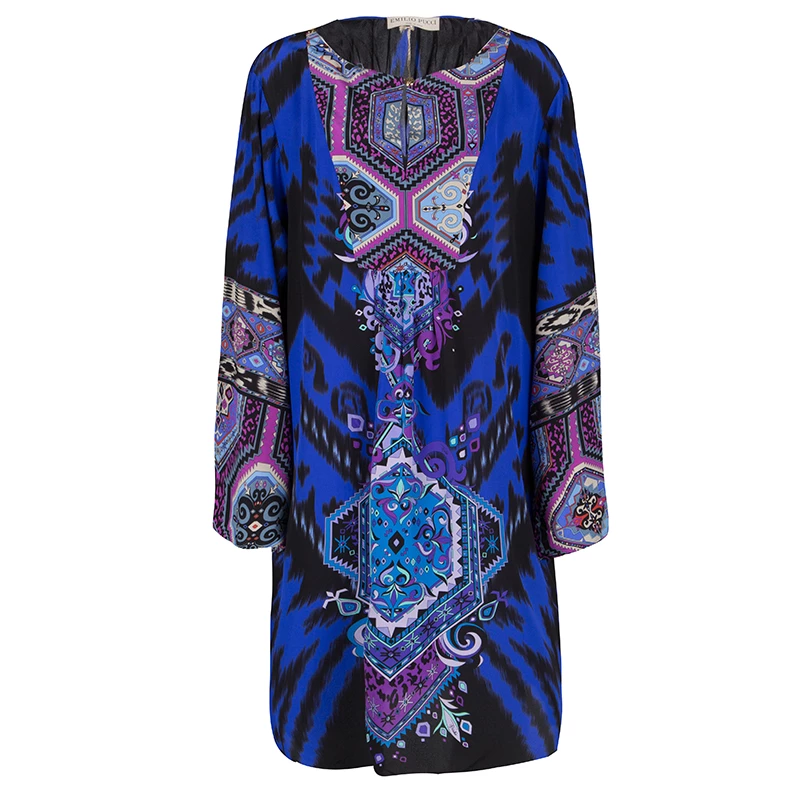 Emilio Pucci Multicolor Printed Silk Long Sleeve Dress L For Women