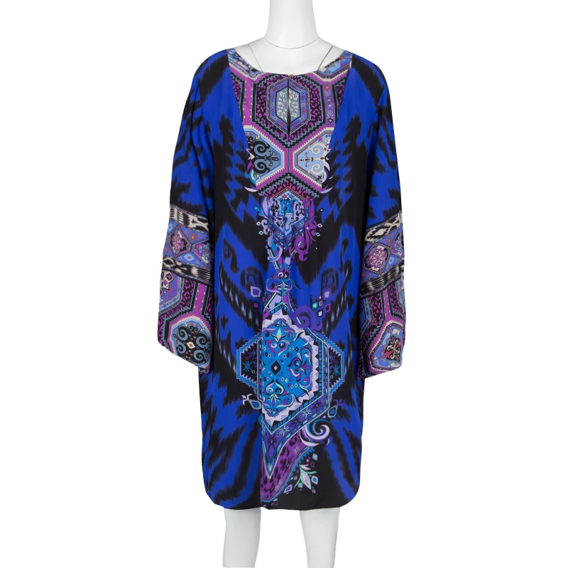 Emilio Pucci Multicolor Printed Silk Long Sleeve Dress L For Women - Image 2