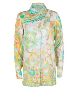 Emilio Pucci Multicolor Printed Silk Long Sleeve Button Front Blouse M For Women