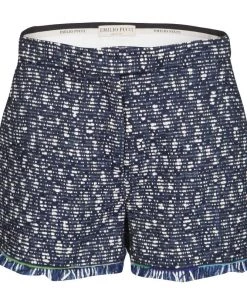 Emilio Pucci Navy Blue And Whte Textured Fringed Bottom Shorts M For Women