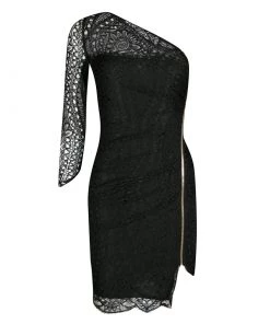Emilio Pucci Black Lace One Shoulder Ruched Mini Dress S For Women