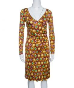 Emilio Pucci Multicolor Printed Silk Jersey Long Sleeve Dress S For Women