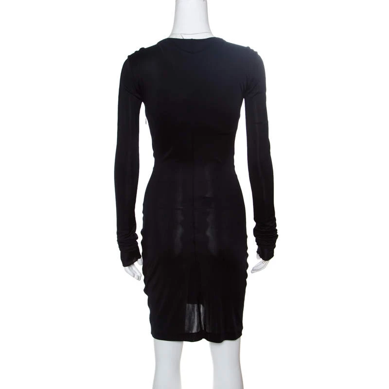 Emilio Pucci Black Ruched Jersey Rhinestone Embellished Long Sleeve Dress S For Women - Image 3