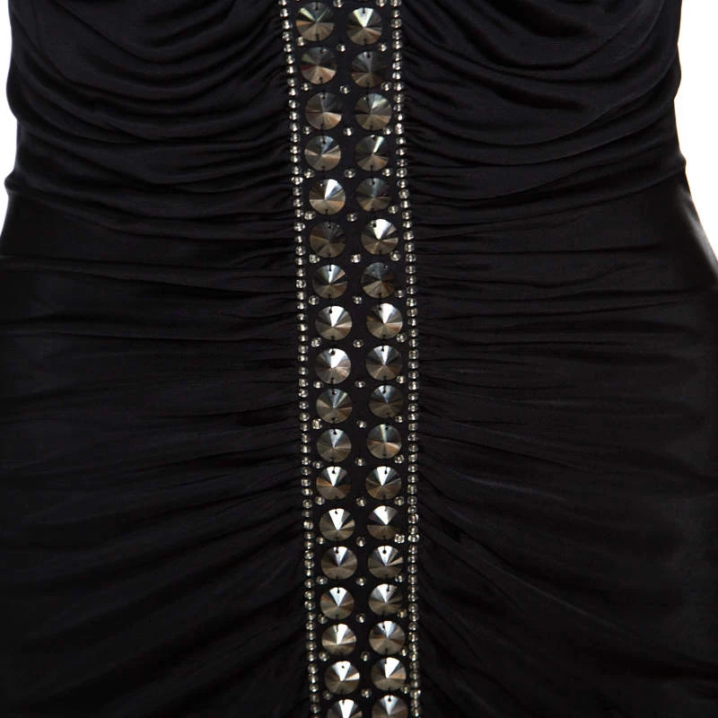 Emilio Pucci Black Ruched Jersey Rhinestone Embellished Long Sleeve Dress S For Women - Image 4