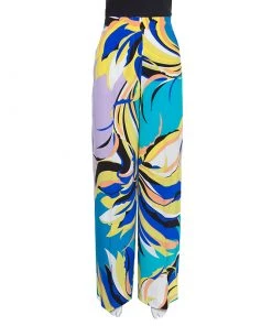 Emilio Pucci Multicolor Floral Printed Silk Wide Leg Pants M For Women
