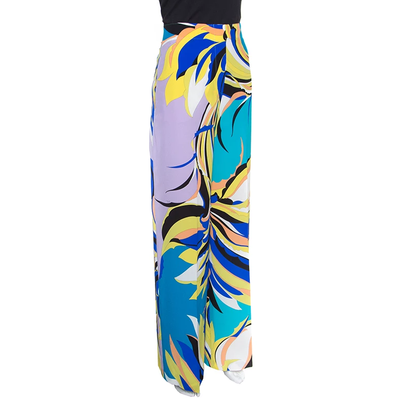 Emilio Pucci Multicolor Floral Printed Silk Wide Leg Pants M For Women - Image 2